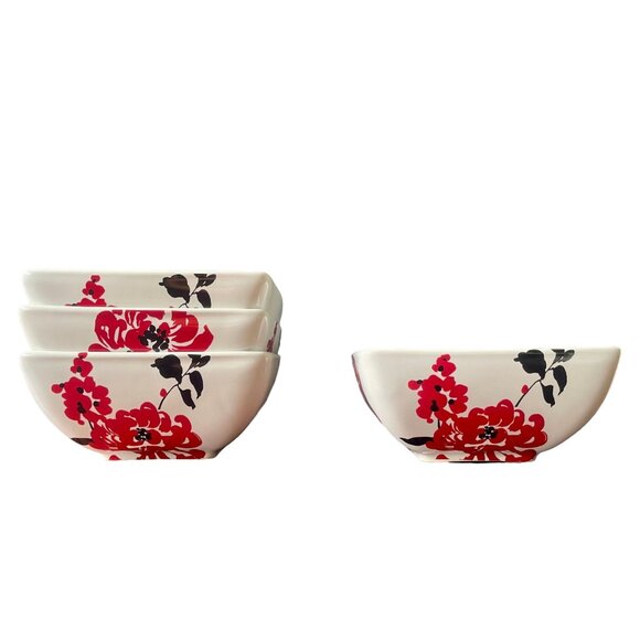 Coventry Square Bowls in the Riley Pattern set of 4 white with red flowers and b - Picture 1 of 8